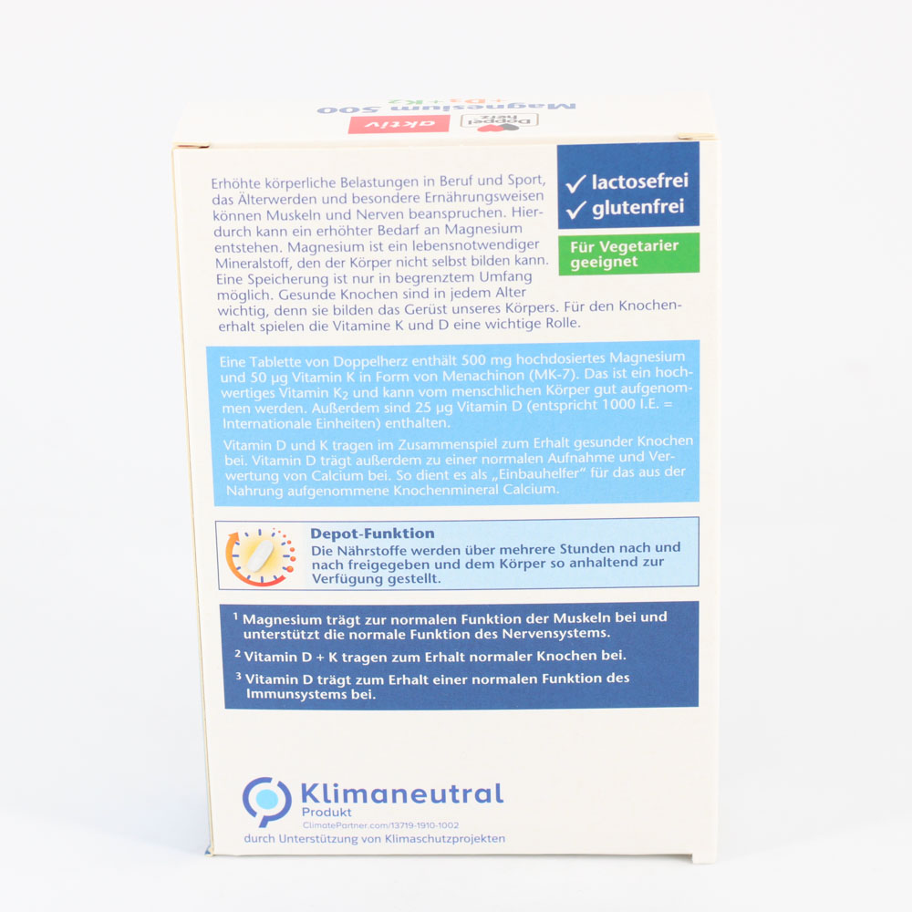 DOPPELHERZ Magnesium 500+D3+K2 Depot Tabletten
