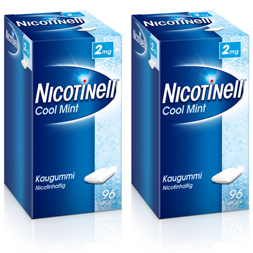 NICOTINELL Kaugummi Cool Mint 2 mg Doppelpackung (2x96 St)