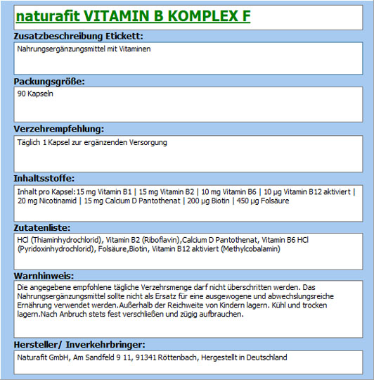 NATURAFIT Vitamin B Komplex F Kapseln